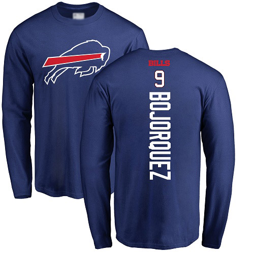 Men NFL Buffalo Bills #9 Corey Bojorquez Royal Blue Backer Long Sleeve T Shirt